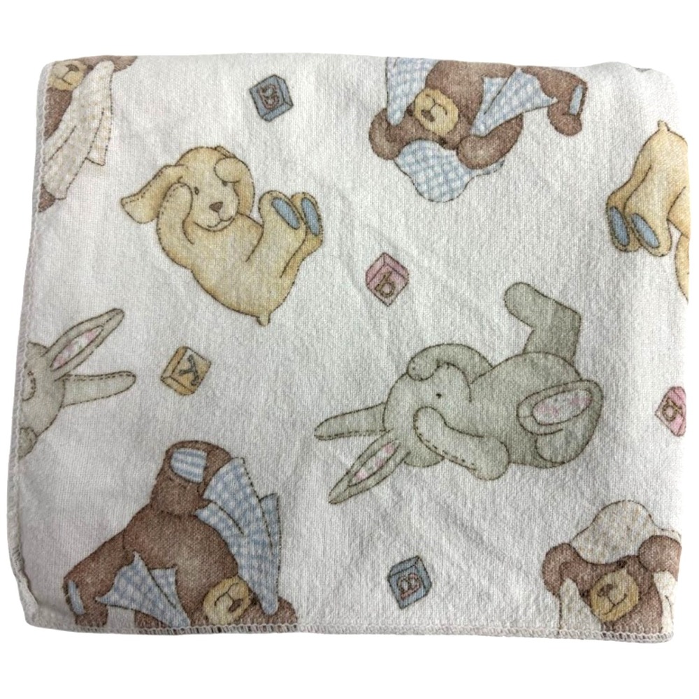 Vtg Carter's White Bear Bunny Dog Baby‎ Receiving Blanket 27x32 USA Made Cotton